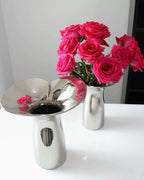 Handmade Modern Silver Bloom Vase, Ceramic Botanica Centrepiece Vase