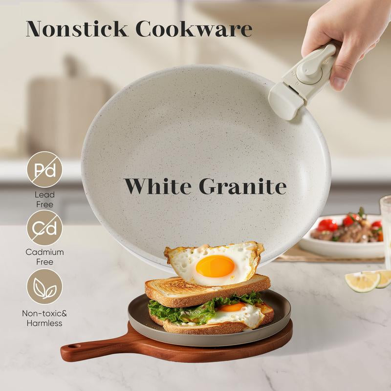 【Deal】12 Pcs Pots and Pans Set with Detachable Handle, Induction Cookware, Dishwasher Oven Safe, 13X13X10 Inch Granite Non-Stick Kitchen Appliances