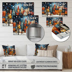 Art Deco Winter Village Painting II - City Art Deco Metal Wall Art