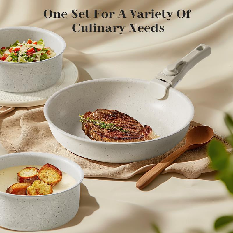 【Deal】12 Pcs Pots and Pans Set with Detachable Handle, Induction Cookware, Dishwasher Oven Safe, 13X13X10 Inch Granite Non-Stick Kitchen Appliances