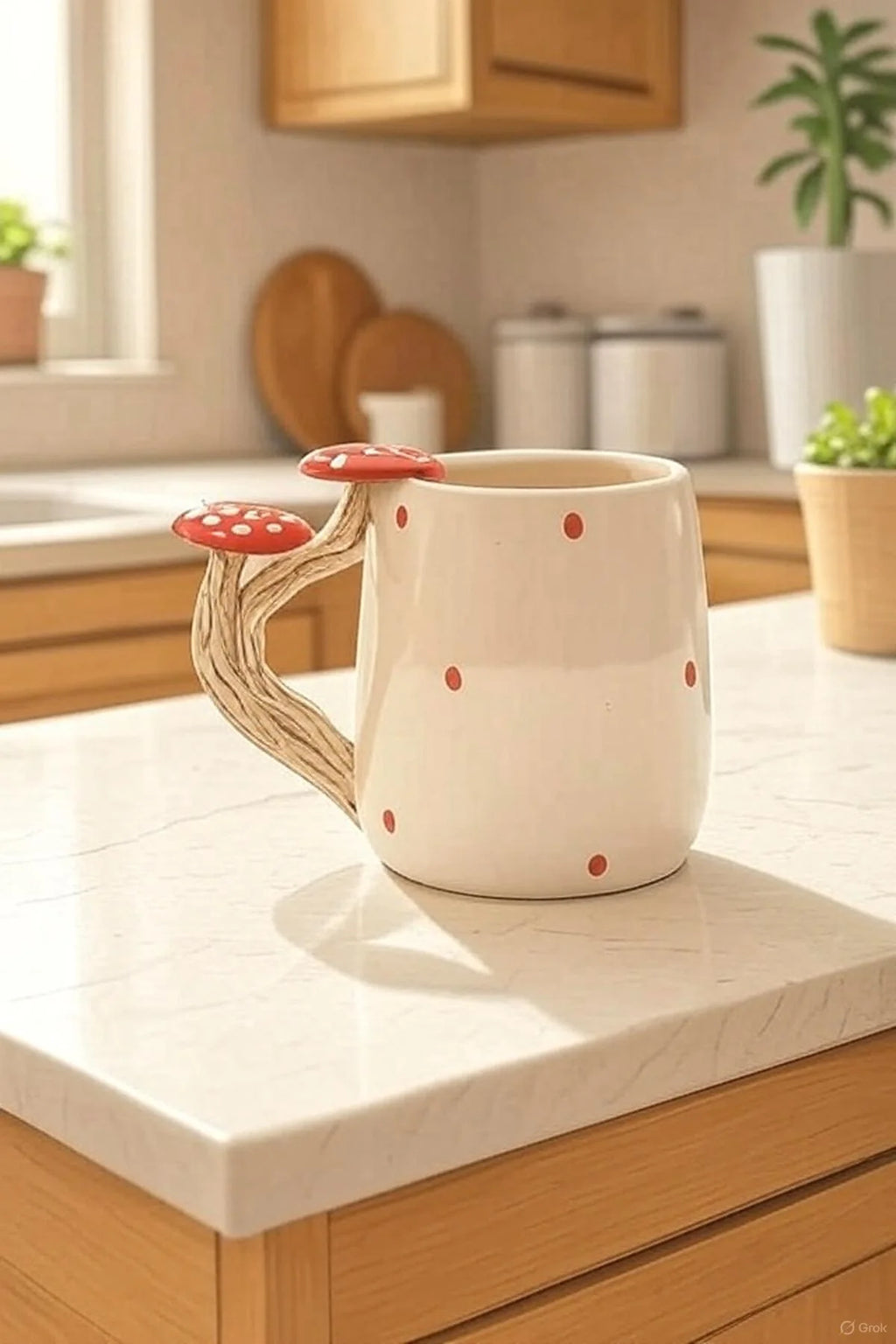 Handmade Ceramic Mug with Mushroom Handle 400Ml Rustic Forest-Inspired Design