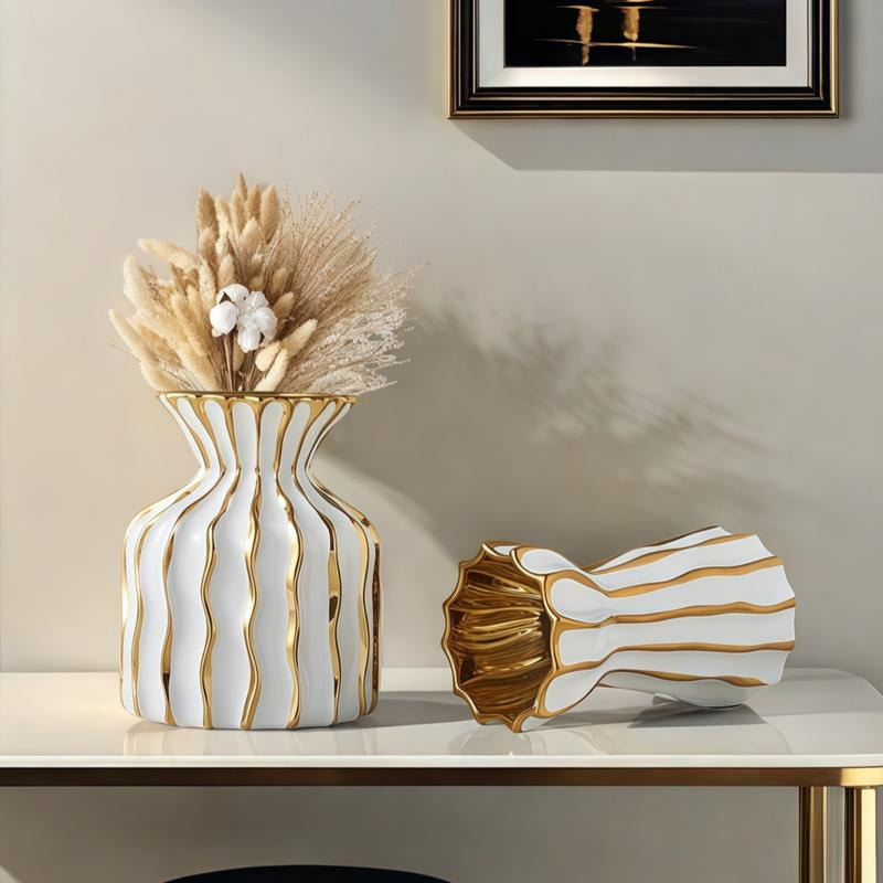 1PC Ceramic High-End Minimalist Style Concave Convex Curved Vase Is Suitable for Office Desktop Flower Arrangement Vase, Living Room Flower Arrangement Decoration, TV Cabinet Beautiful Vase Decoration Decorative Vase