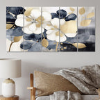 White Gold Hydrangea Blooms Heaven II - Floral Metal Wall Art Set
