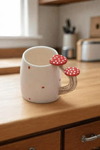 Handmade Ceramic Mug with Mushroom Handle 400Ml Rustic Forest-Inspired Design