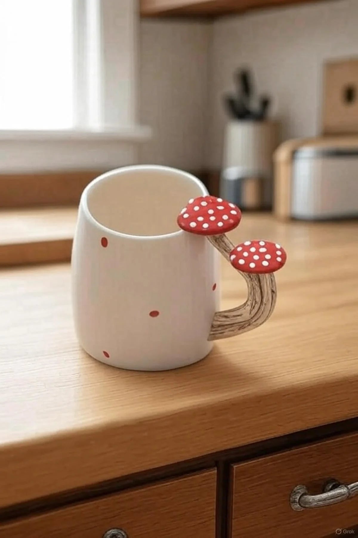 Handmade Ceramic Mug with Mushroom Handle 400Ml Rustic Forest-Inspired Design