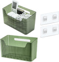 Set of 2 Storage Organizer Bins Wall Mounted Shower Basket, Shower Caddy Stackable Clear Plastic Makeup Organizer Adhesive Hanging Bin for Bathroom, Kitchen, Cabinet, Pantry, BPA Free, Green