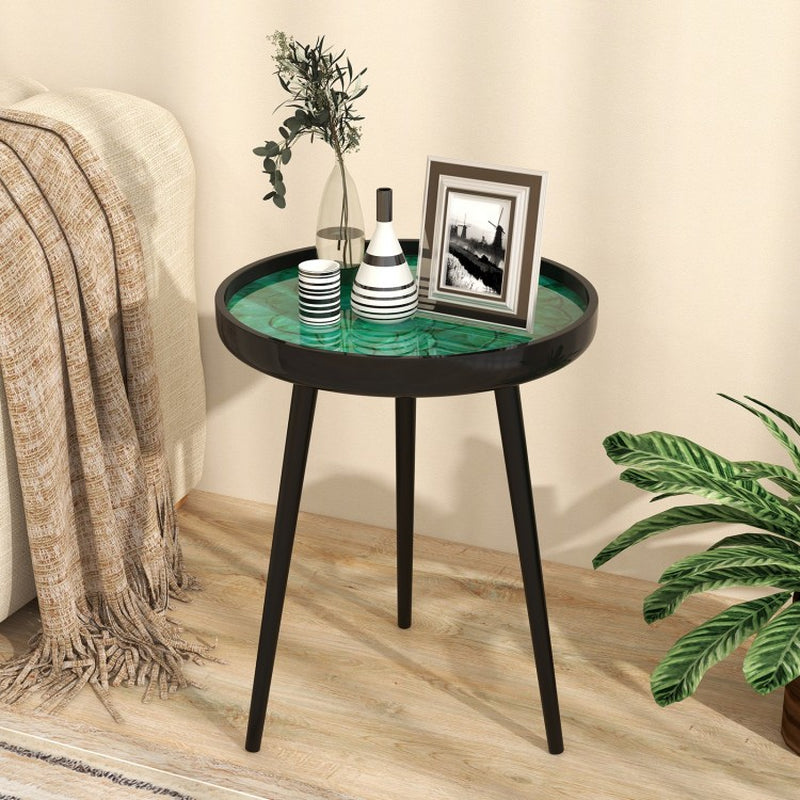 16/20 Inch Mid-Century Modern Coffee End Table with Sea Shell Decoration-Green