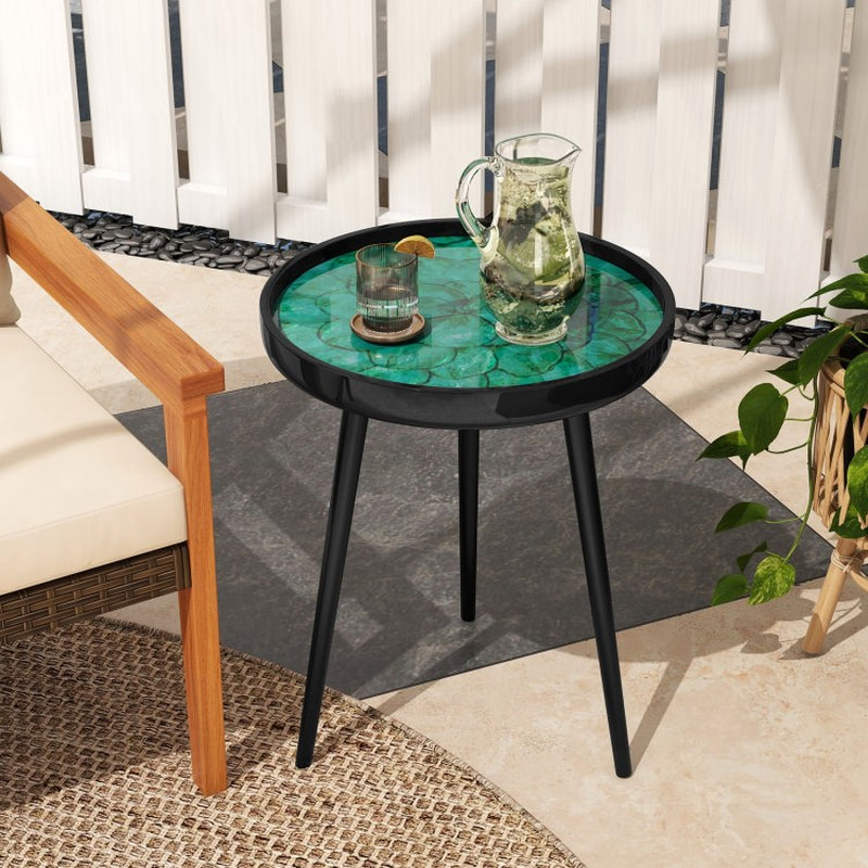 16/20 Inch Mid-Century Modern Coffee End Table with Sea Shell Decoration-Green