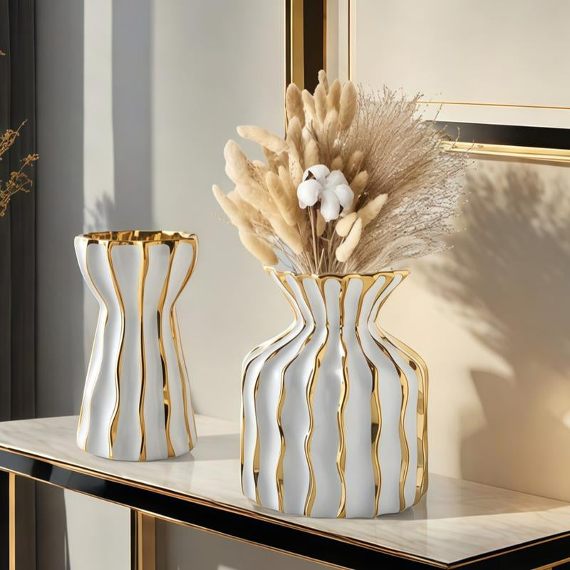 1PC Ceramic High-End Minimalist Style Concave Convex Curved Vase Is Suitable for Office Desktop Flower Arrangement Vase, Living Room Flower Arrangement Decoration, TV Cabinet Beautiful Vase Decoration Decorative Vase