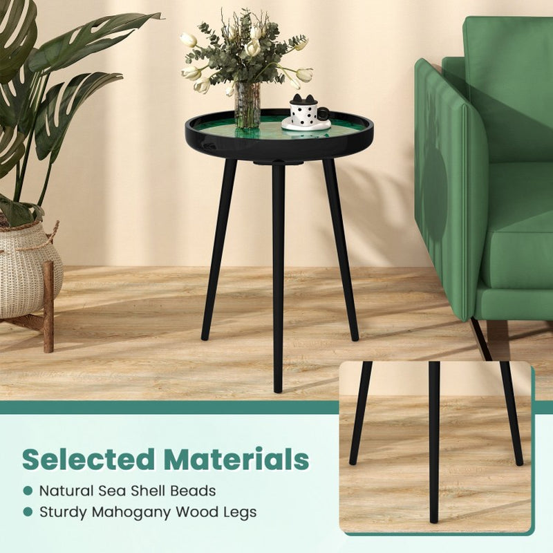 16/20 Inch Mid-Century Modern Coffee End Table with Sea Shell Decoration-Green