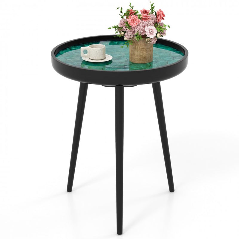 16/20 Inch Mid-Century Modern Coffee End Table with Sea Shell Decoration-Green