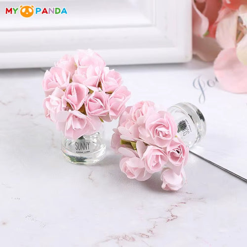 1/12 Dollhouse Miniature Pink Rose Glass Bottle Flower Arrangement Home Decor