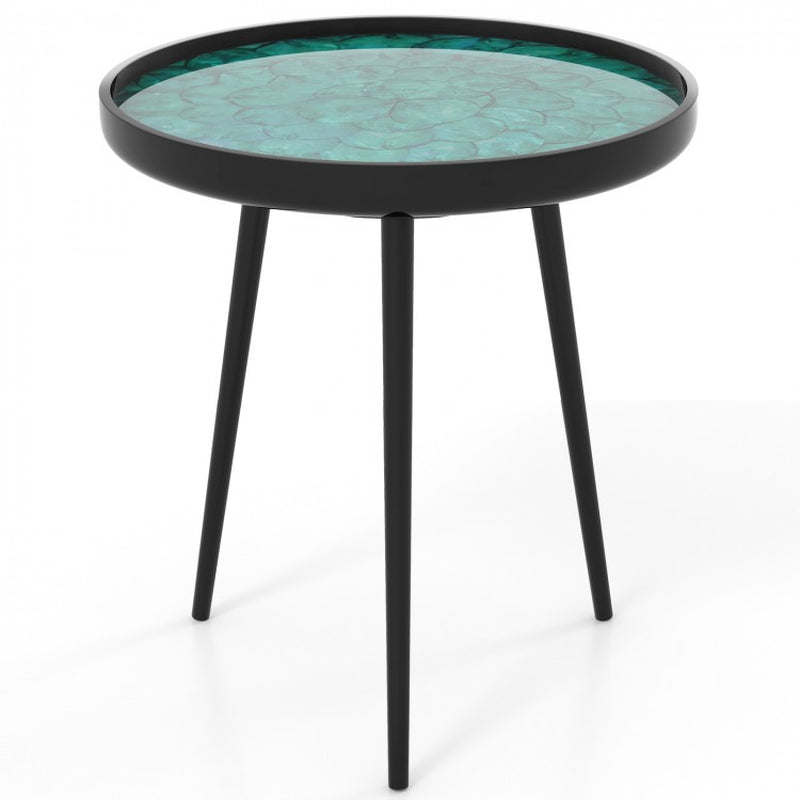 16/20 Inch Mid-Century Modern Coffee End Table with Sea Shell Decoration-Green