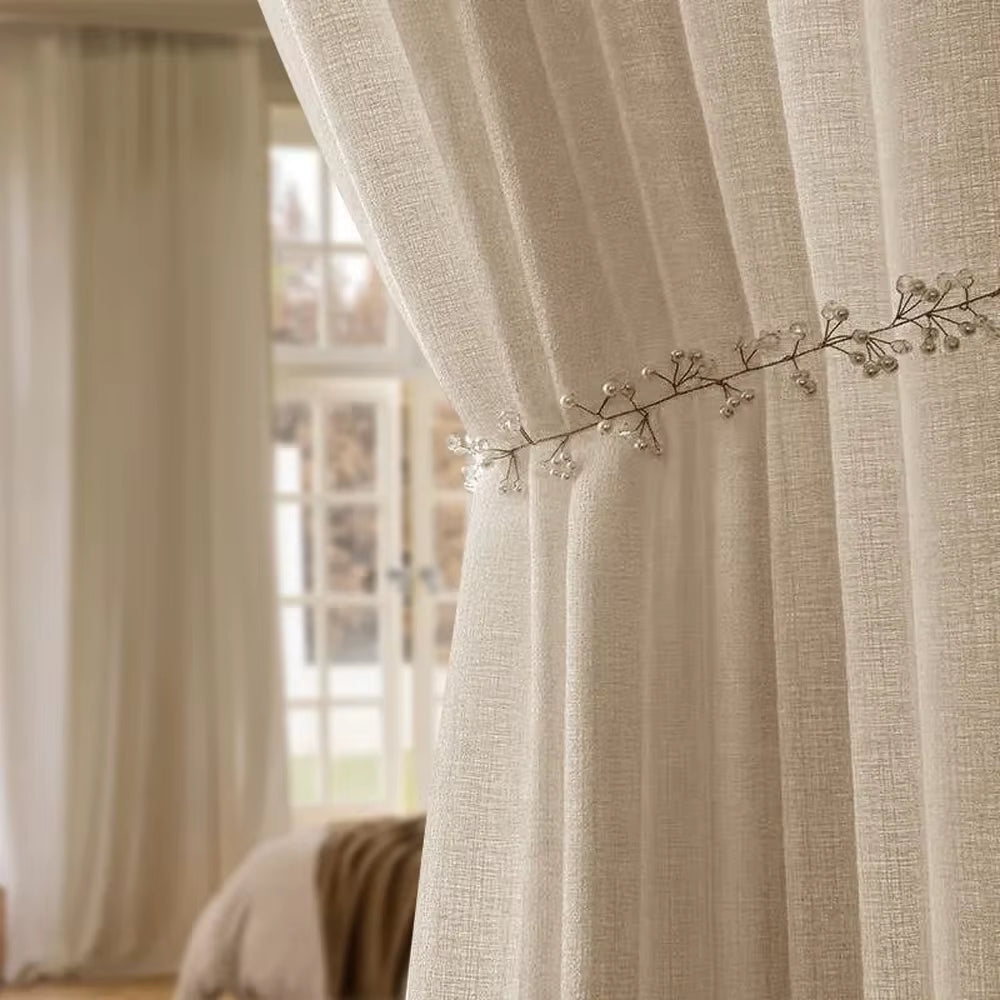 Natural Linen Japanese Home Door Curtain, Elegant Home Decor, Light Filtering Window Divider for Living Room & Bedroom