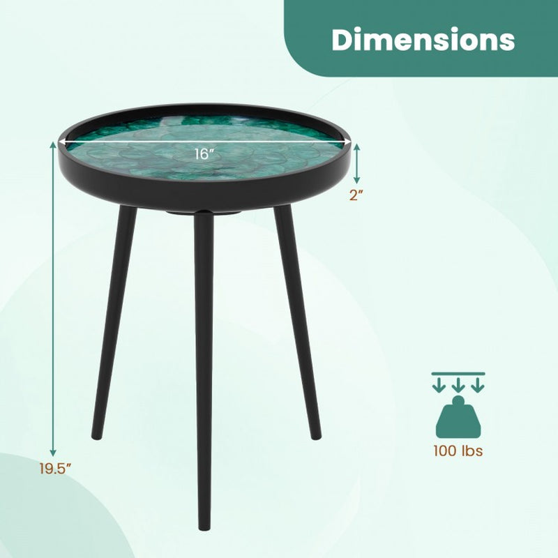 16/20 Inch Mid-Century Modern Coffee End Table with Sea Shell Decoration-Green