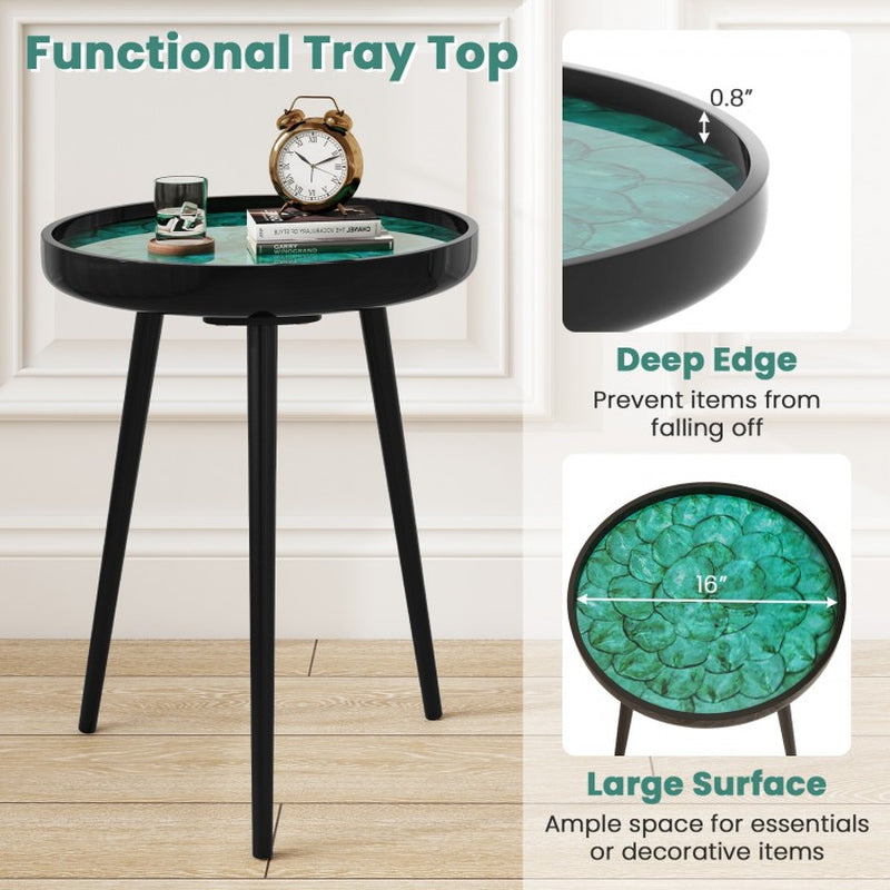 16/20 Inch Mid-Century Modern Coffee End Table with Sea Shell Decoration-Green