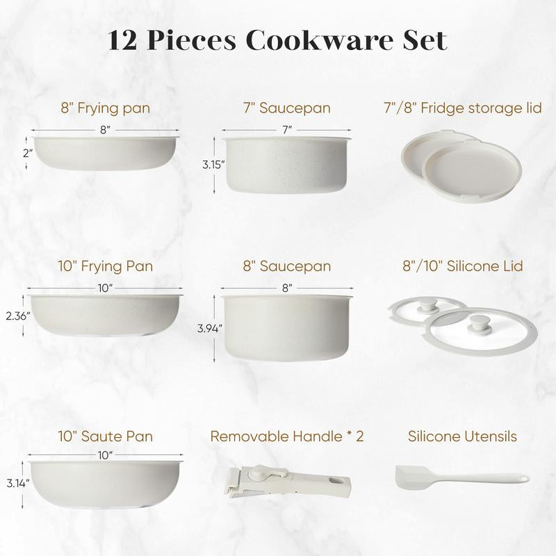 【Deal】12 Pcs Pots and Pans Set with Detachable Handle, Induction Cookware, Dishwasher Oven Safe, 13X13X10 Inch Granite Non-Stick Kitchen Appliances