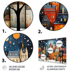 Art Deco Winter Village Painting II - City Art Deco Metal Wall Art