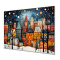 Art Deco Winter Village Painting II - City Art Deco Metal Wall Art