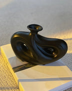 Handmade Contemporary Abstract Ceramic Black Flower Vase - Decorative Irregular Vase