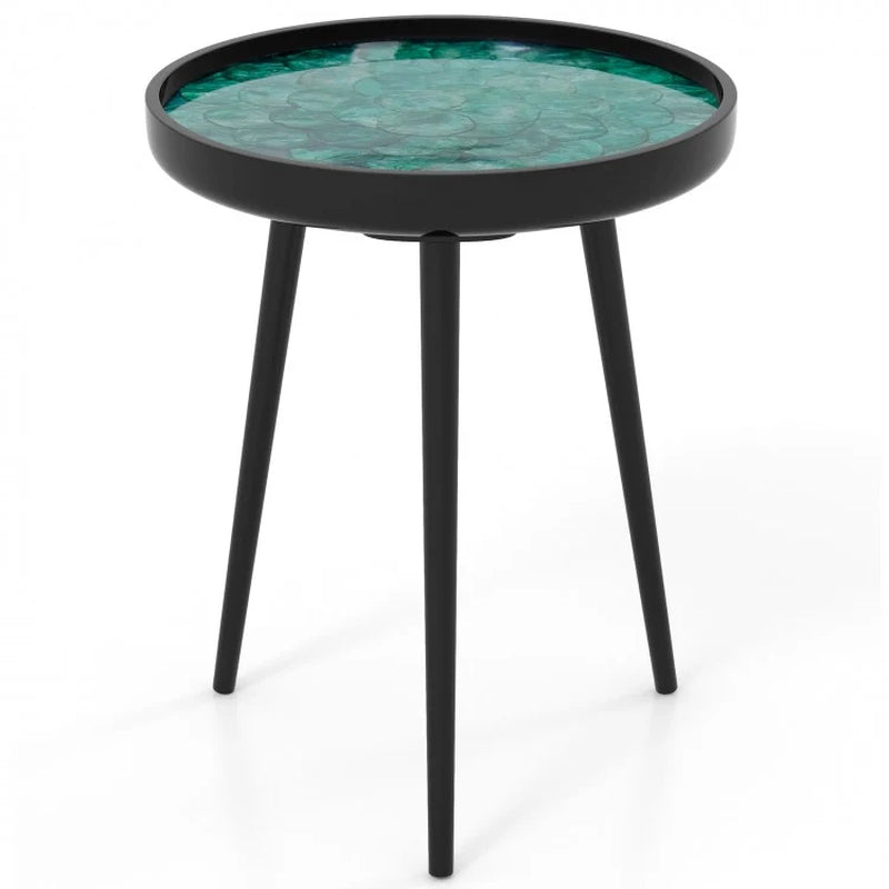 16/20 Inch Mid-Century Modern Coffee End Table with Sea Shell Decoration-Green