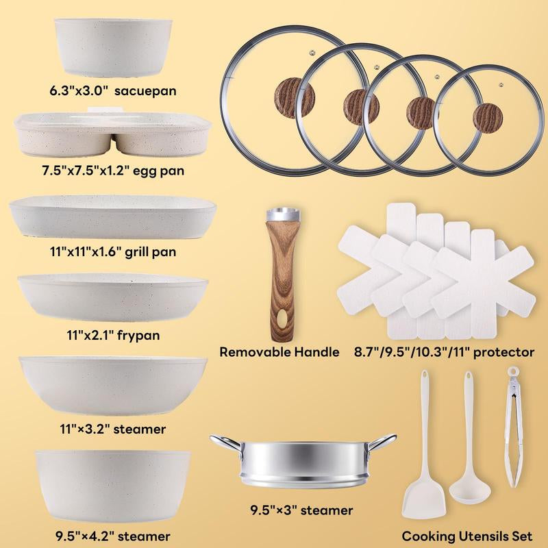 【Deal】12 Pcs Pots and Pans Set with Detachable Handle, Induction Cookware, Dishwasher Oven Safe, 13X13X10 Inch Granite Non-Stick Kitchen Appliances